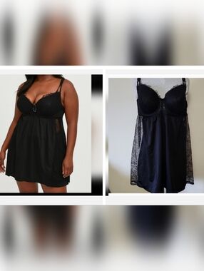 Ashley Graham Plus Size 3X Satin Lace Chemise Underwire Lace Intimates Nightgown